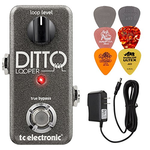 TC Electronic Ditto Looper Guitar Effects Pedal Bundle with 9V Power Supply and 6 Assorted Dunlop Picks